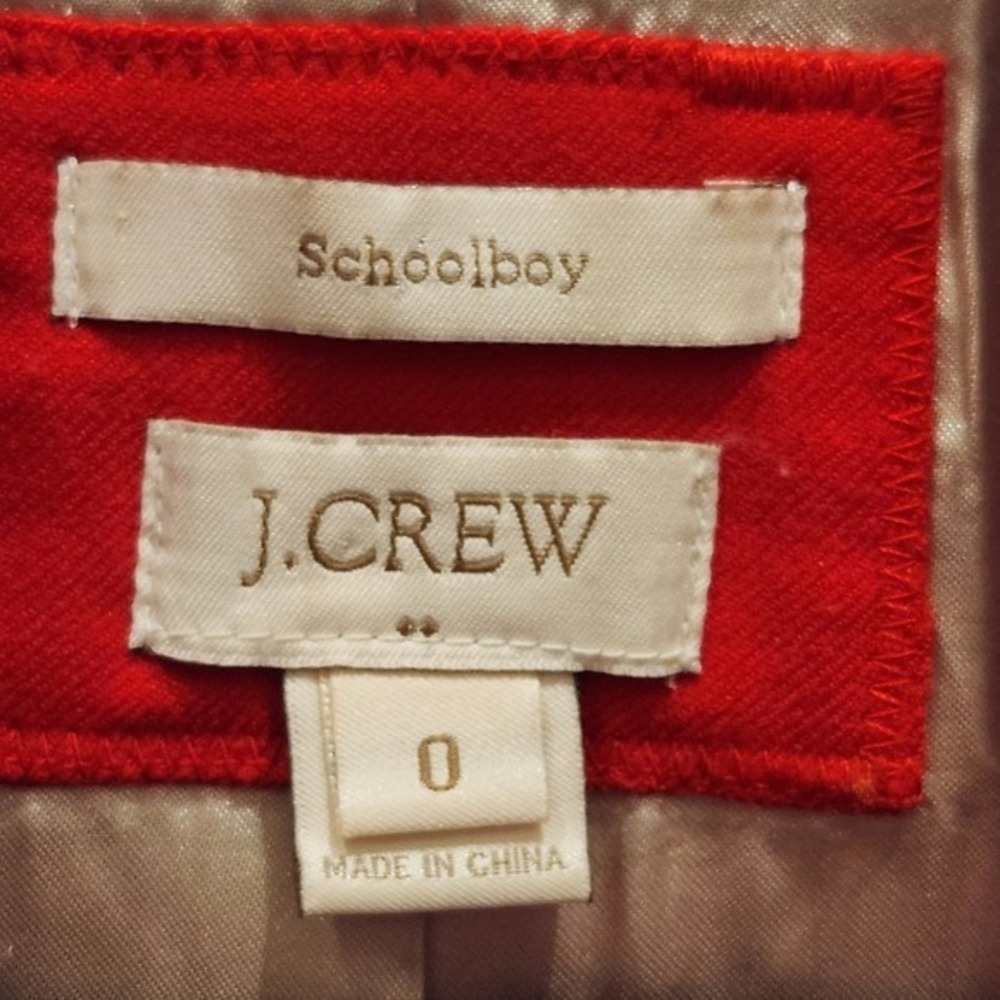J.Crew Schoolboy Blazer Red Wool Blend Gold Crest Button Jacket Women's Size 0 - Picture 10 of 11